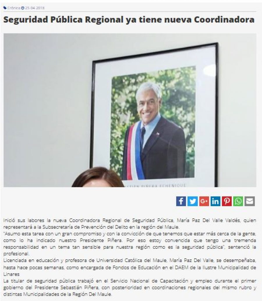 25 de abril en Diario El Heraldo: “Seguridad Pública Regional ya tiene nueva Coordinadora”