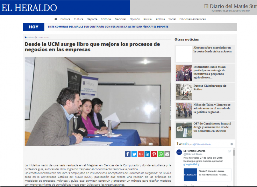 26 de junio en Diario El Heraldo: “Desde la UCM surge libro que mejora los procesos de negocios en las empresas”