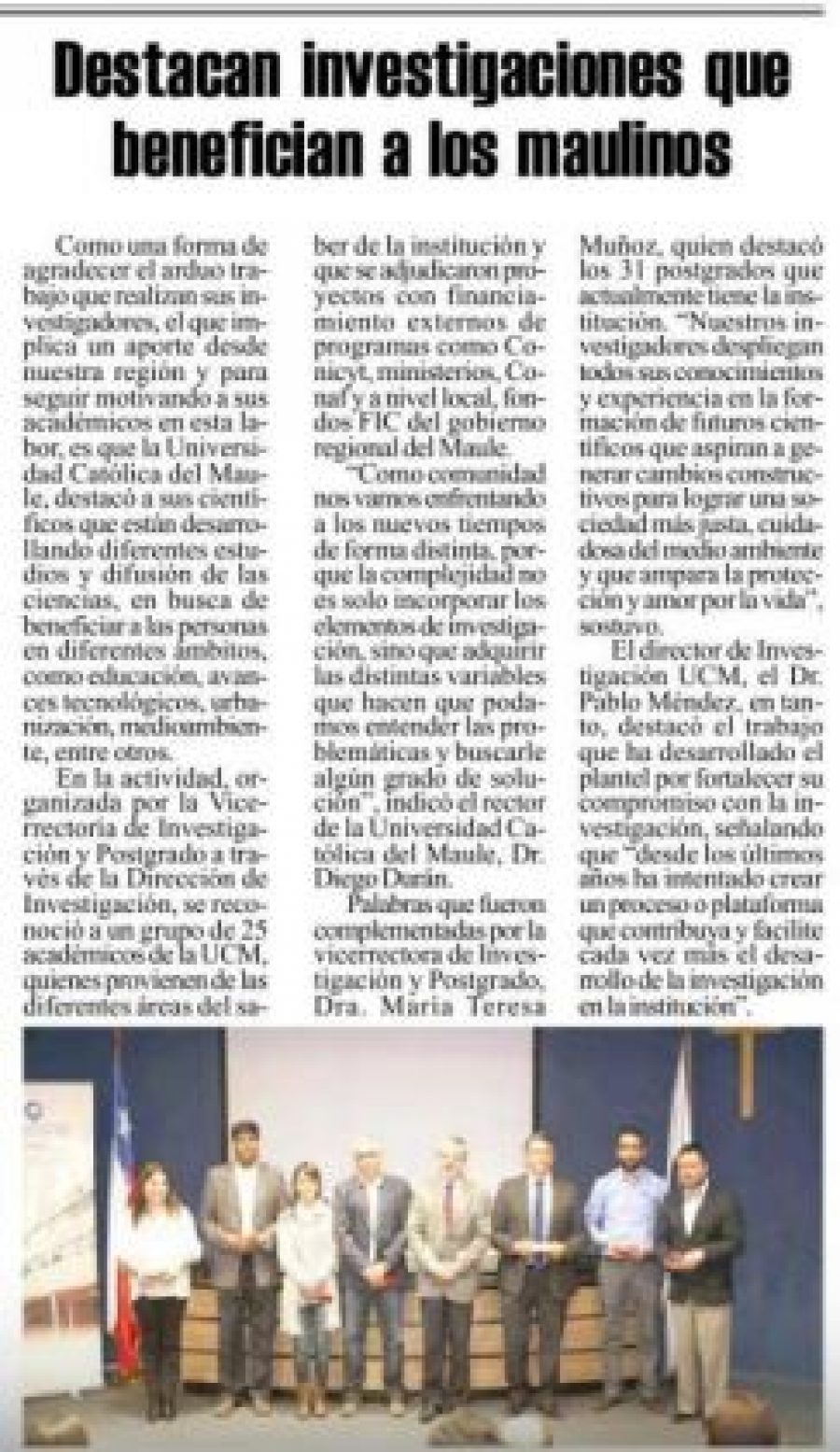 27 de marzo en Diario El Heraldo: “Destacan investigaciones que benefician a los maulinos”