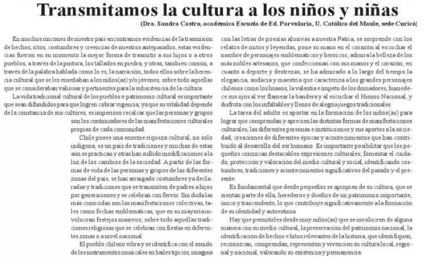 27 de mayo en Diario El Heraldo: “Transmitamos la cultura a los niños y niñas”
