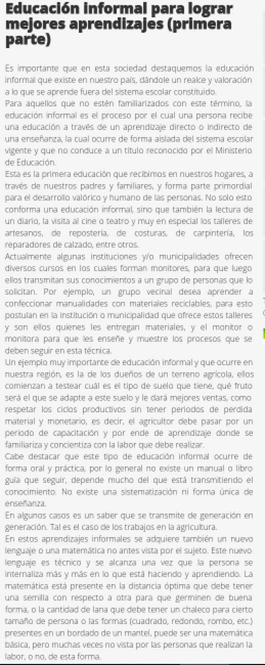 28 de junio en Diario El Heraldo: “Educación informal para lograr mejores aprendizajes (primera parte)”