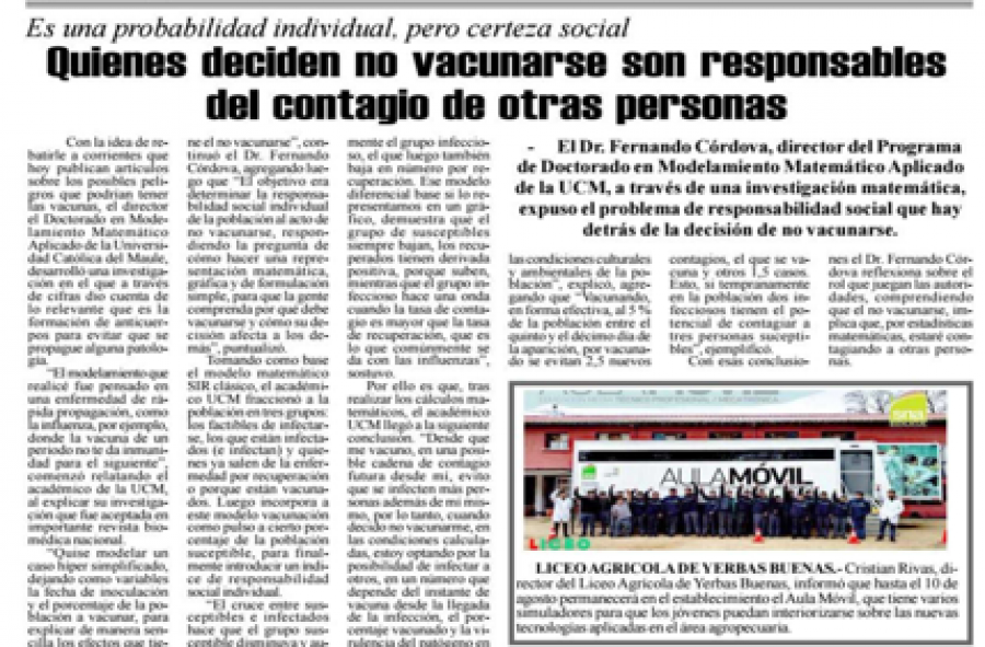 31 de julio en Diario El Heraldo: “Quienes deciden no vacunarse son responsables del contagio de otras personas”