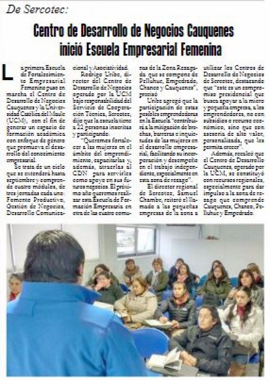 01 de agosto en Diario El Heraldo: “Centro de Desarrollo de Negocios Cauquenes inició Escuela Empresarial Femenina”