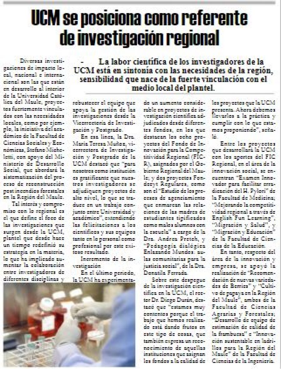 09 de enero en Diario El Heraldo: “UCM se posiciona como referente de investigación regional”