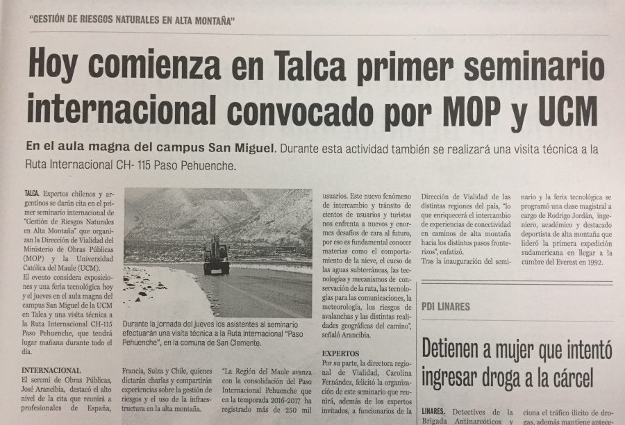 22 de agosto en Diario La Prensa: “Hoy comienza en Talca primer seminario internacional convocado por MOP y UCM”