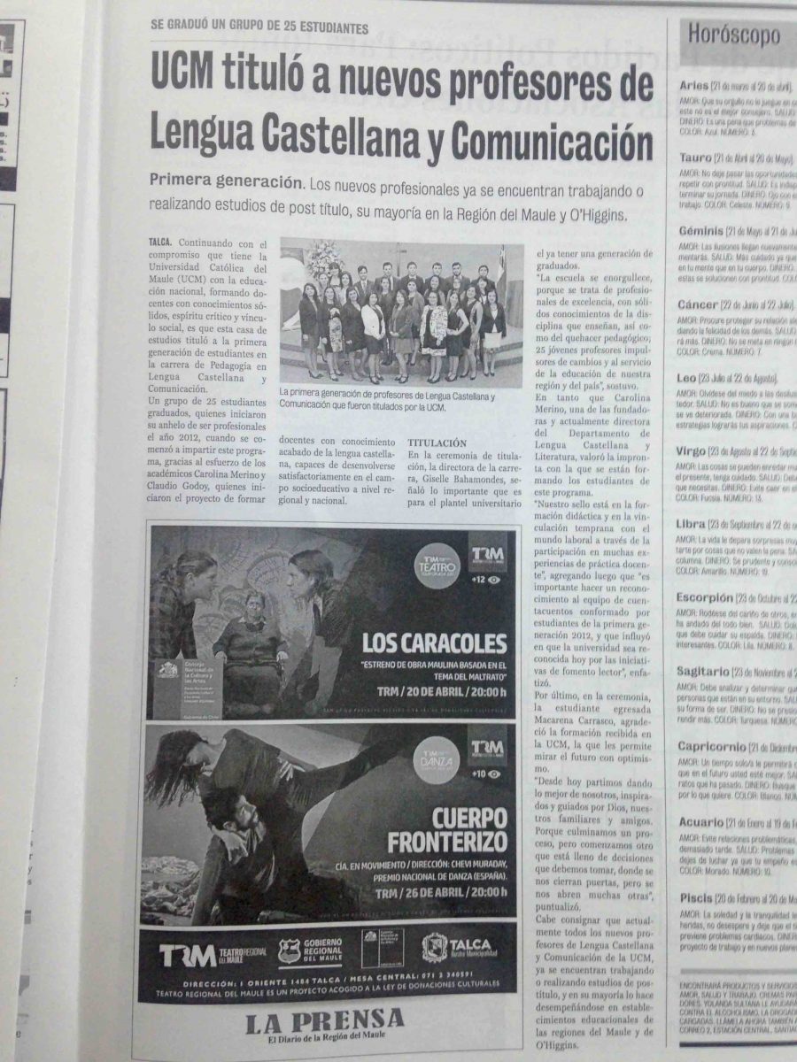 18 de abril en Diario La Prensa: “UCM tituló a nuevos profesores de Lengua Castellana y Comunicación”