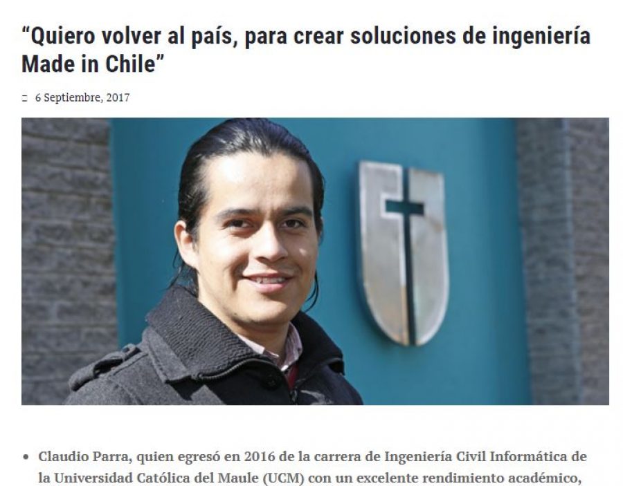 06 de septiembre en Universia: “Quiero volver al país, para crear soluciones de ingeniería Made in Chile”
