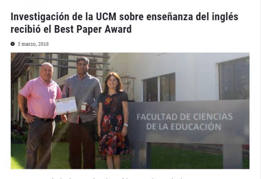 05 de marzo en Universia: “Investigación de la UCM sobre enseñanza del inglés recibió el Best Paper Award”