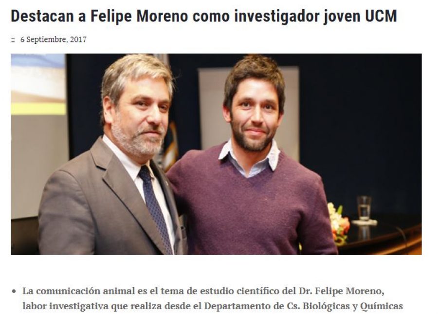 06 de septiembre en Universia: “Destacan a Felipe Moreno como investigador joven UCM”