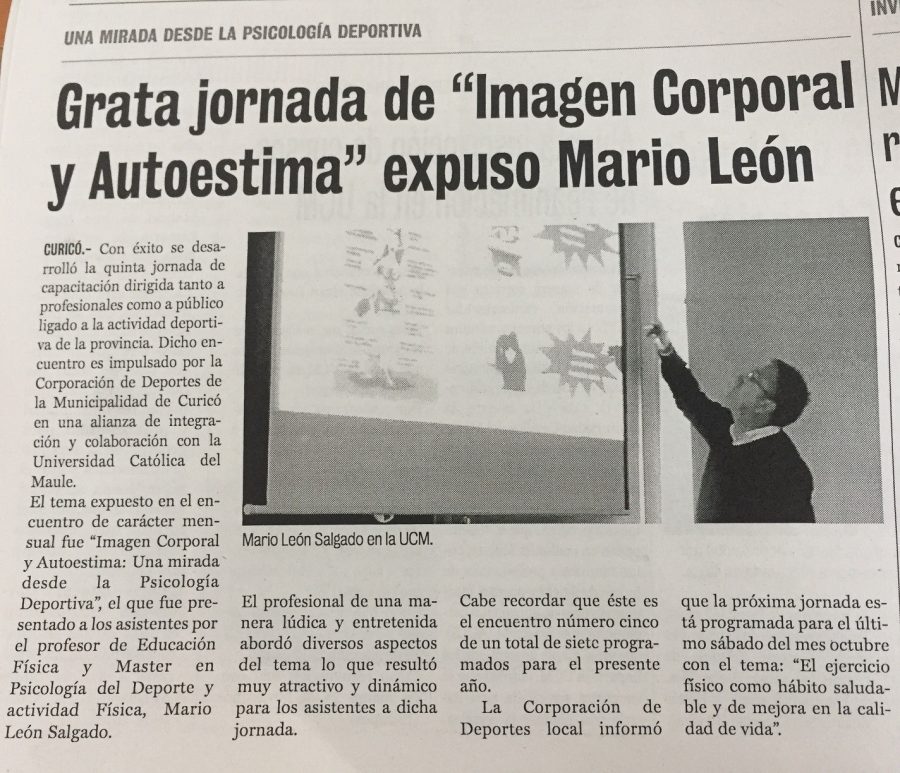 06 de octubre en Diario La Prensa: “Grata jornada de “Imagen Corportal y Autoestima” expuso Mario León”