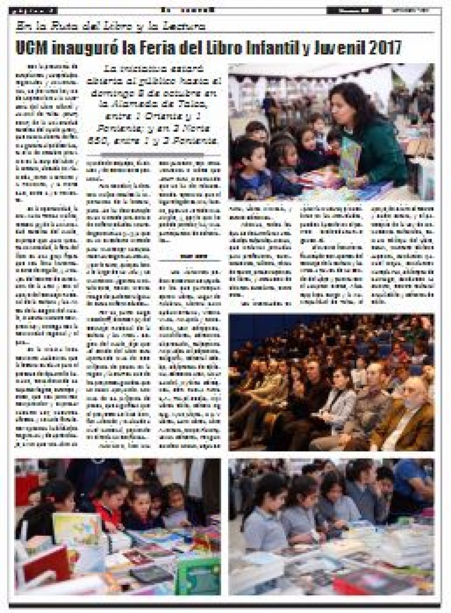 29 de octubre en Diario El Lector: “UCM inauguró la Feria del Libro Infantil y Juvenil 2017”