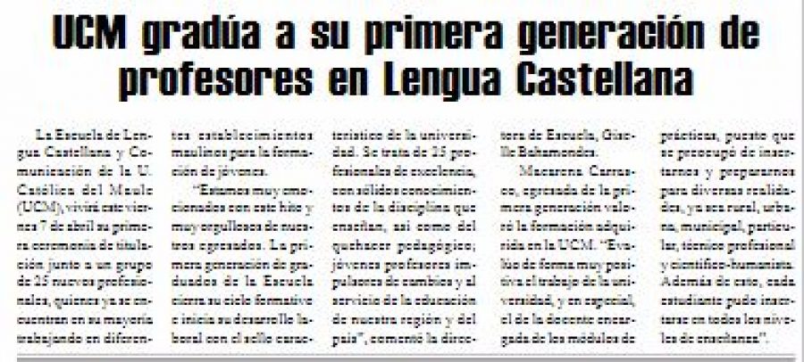 05 de abril en Diario El Lector: “UCM gradúa a su primera generación de profesores en Lengua Castellana”
