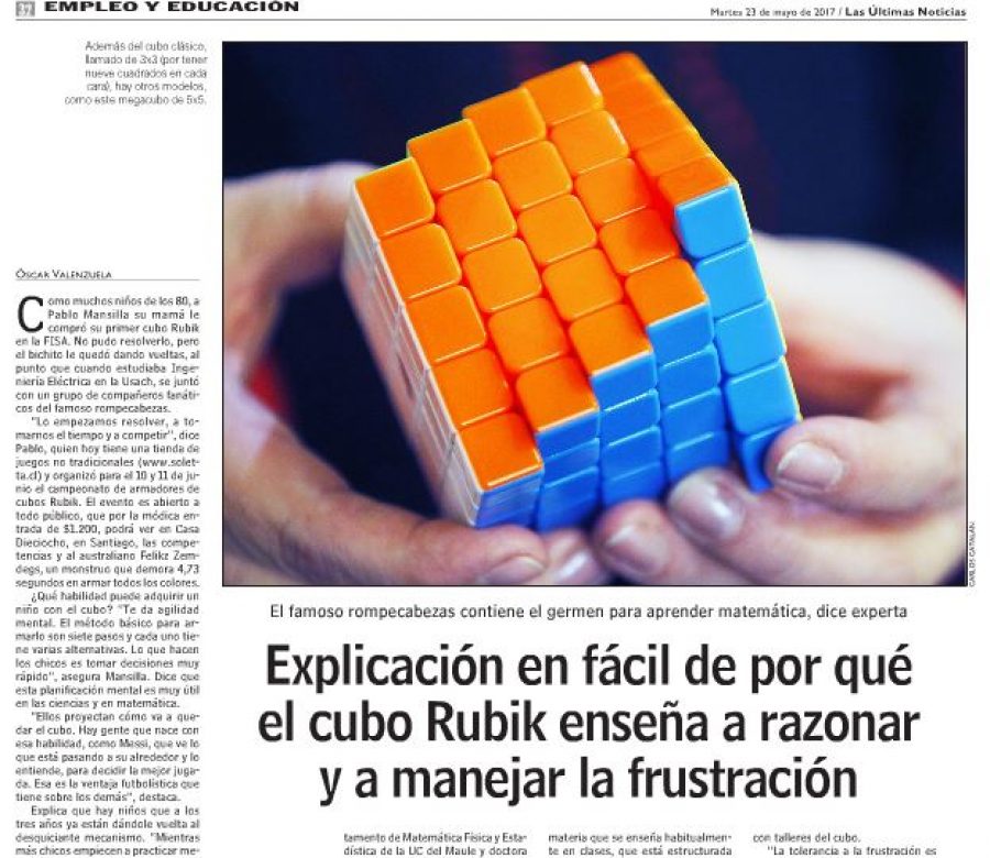 23 de mayo en Las Últimas Noticias: “Explicación en fácil de por qué el cubo Rubik enseña a razonar y a manejar la frustración”