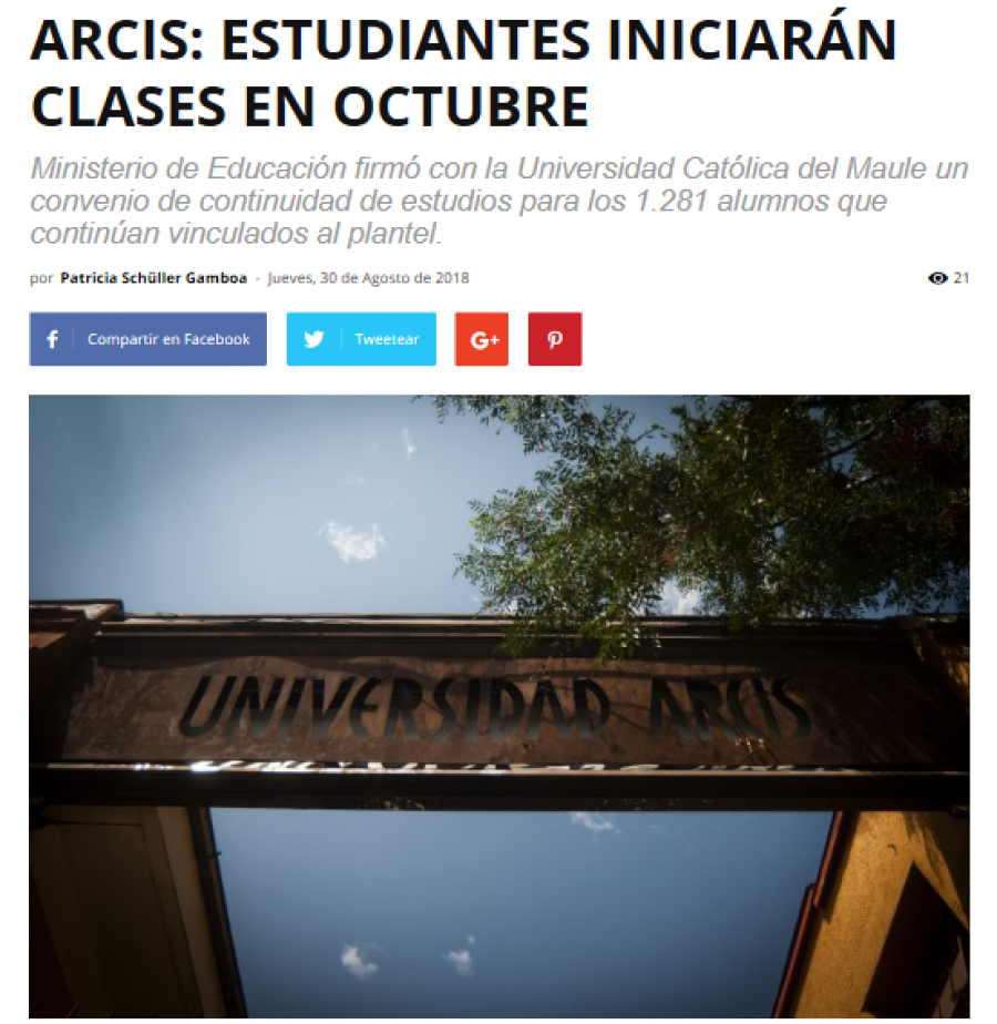 30 de agosto en La Nación: “Arcis: Estudiantes iniciarán clases en octubre”