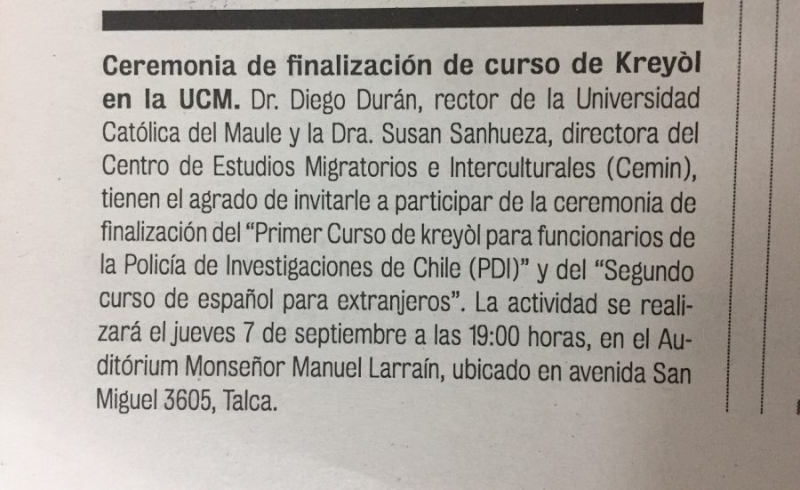 02 de septiembre en Diario La Prensa: “Ceremonia finalización de curso de Kreyól en la UCM”