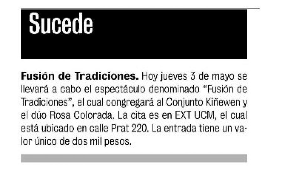 03 de mayo en Diario La Prensa: “Fusión de Tradiciones”