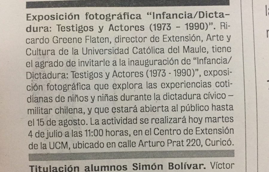 04 de julio en Diario La Prensa: “Exposición fotográfica “Infancia/Dictadura: Testigos y Actores”