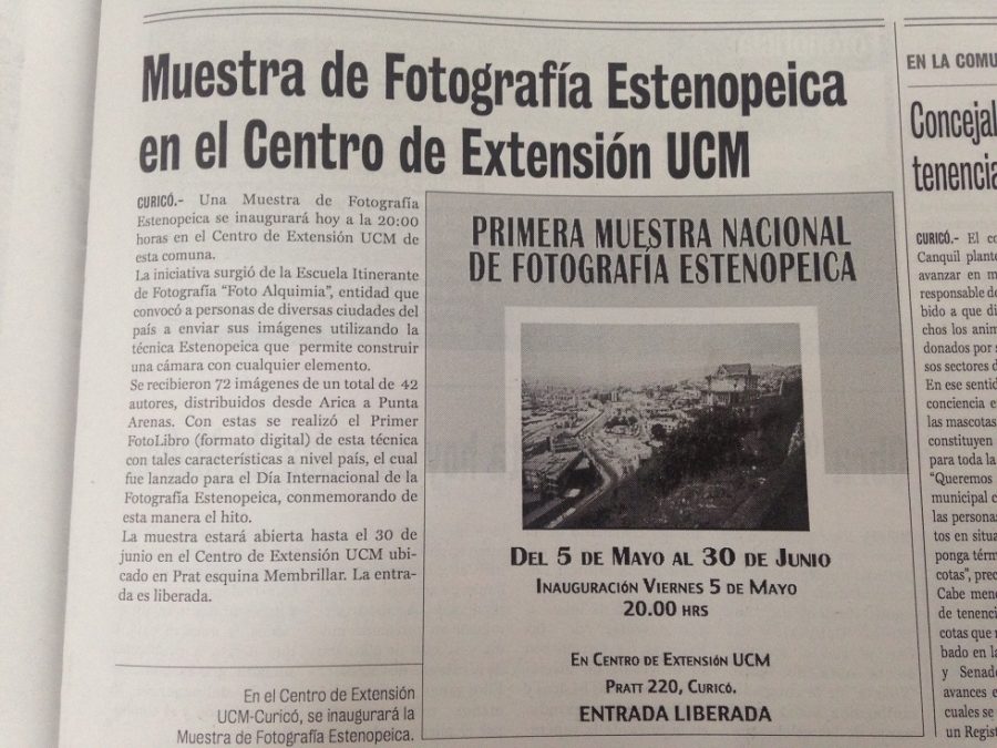 05 de mayo en Diario La Prensa: “Muestra de Fotografía Estenopeica en el Centro de Extensión UCM”