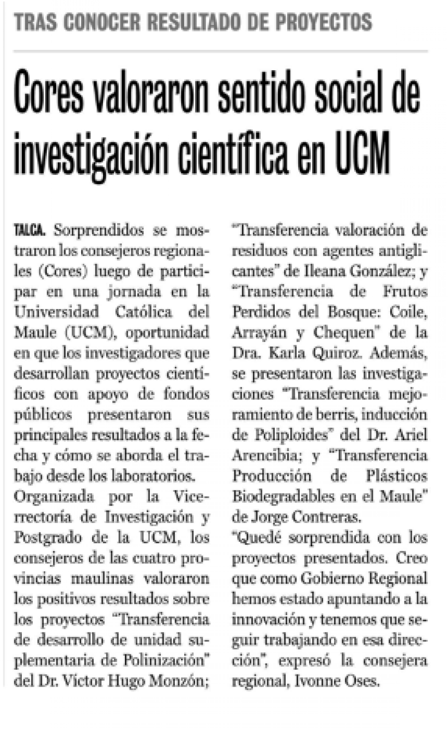 05 de junio en Diario La Prensa: “Cores valoraron sentido social de investigación científica en UCM”
