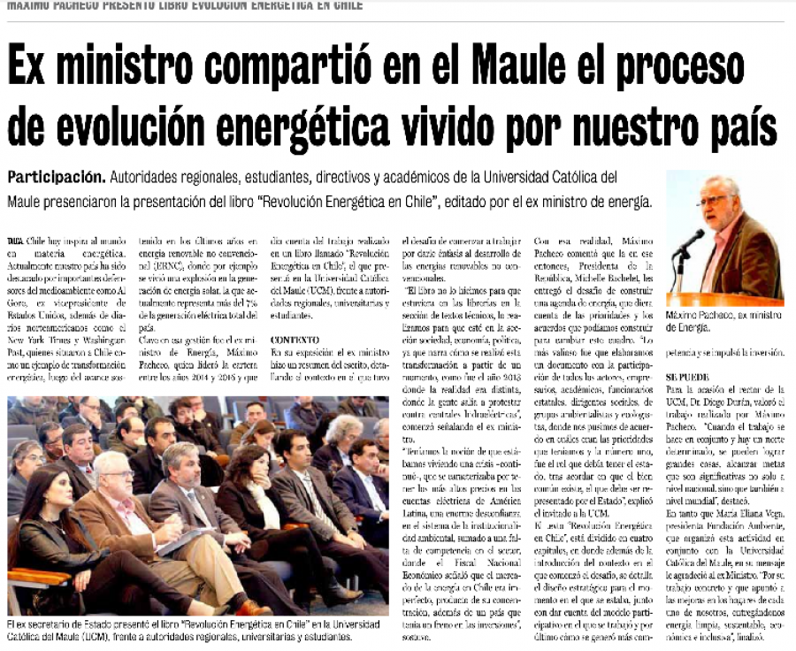 05 de julio en Diario La Prensa: “Ex ministro compartió en el Maule el proceso de evolución energética vivido por nuestro país”