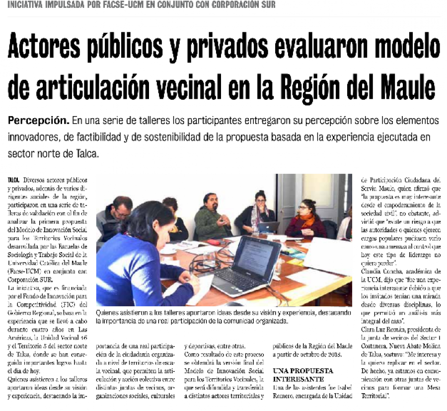 05 de julio en Diario La Prensa: “Actores públicos y privados evaluaron modelo articulación vecinal en la Región del Maule”