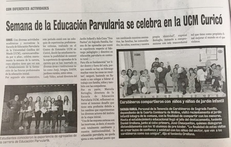 05 de octubre en Diario La Prensa: “Semana de la Educación Parvularia se celebra en la UCM Curicó”