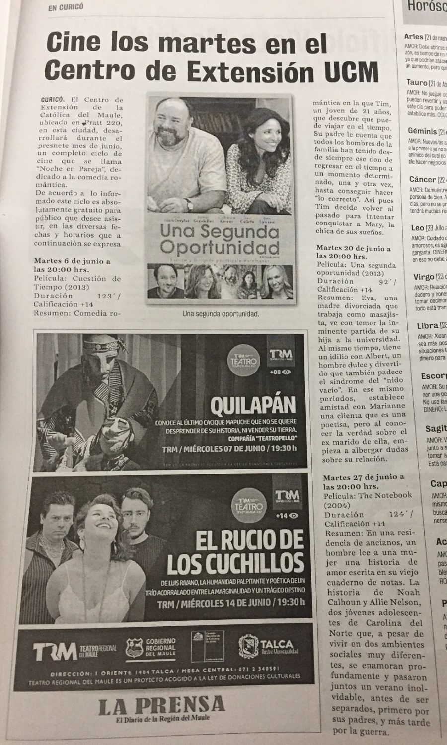 06 de junio en Diario La Prensa: “Cine los martes en el Centro de Extensión UCM”