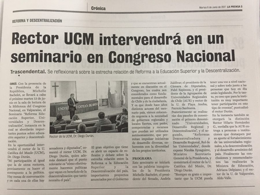 06 de junio en Diario La Prensa: “Rector UCM intervendrá en un seminario en Congreso Nacional”