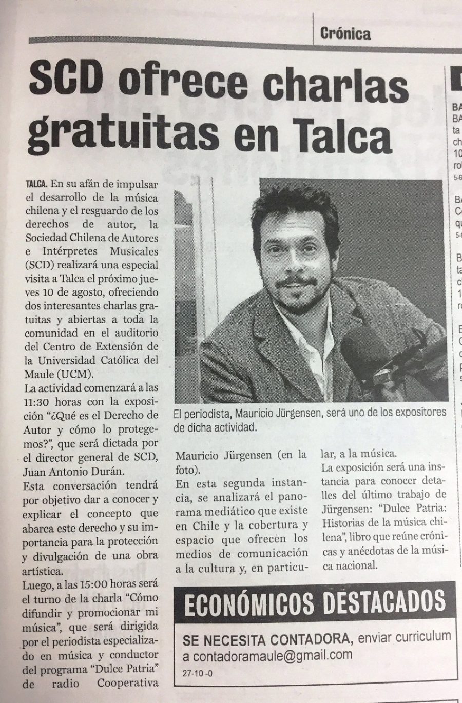 07 de agosto en Diario La Prensa: “SCD ofrece charlas gratuitas en Talca”