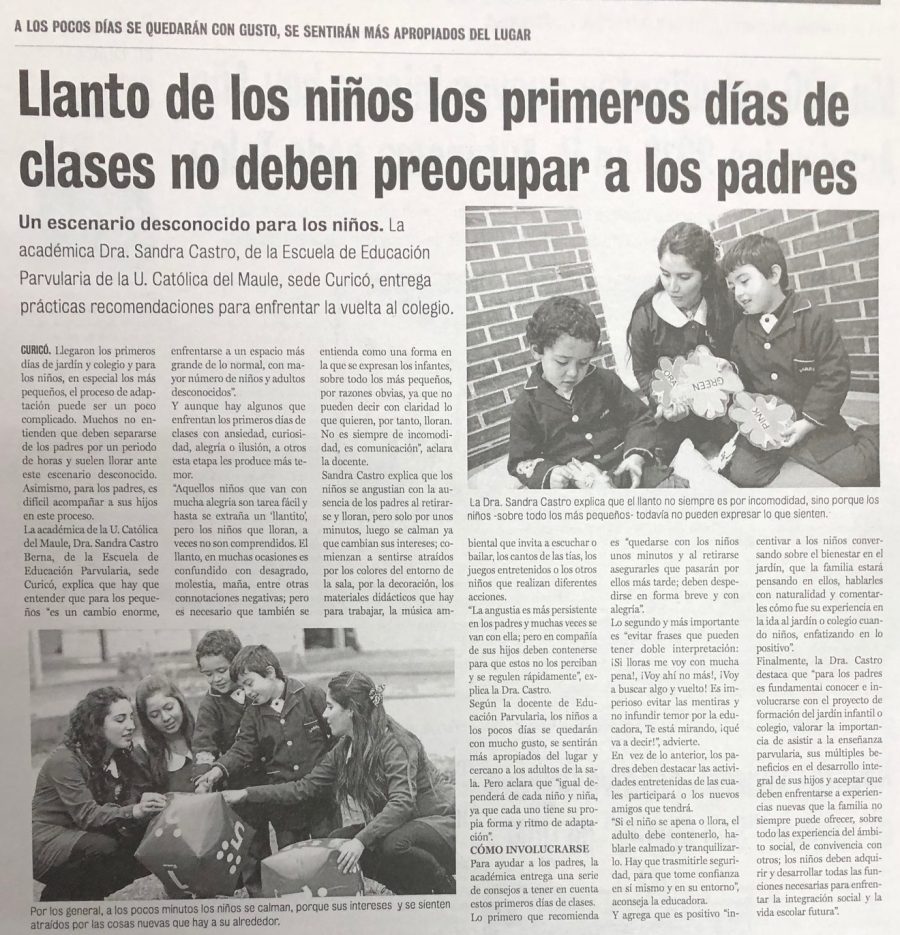 07 de marzo en Diario La Prensa: “Llando de los niños los primeros días de clases no deben preocupar a los padres”