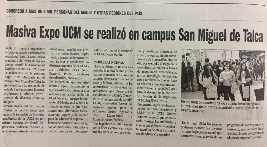 10 de septiembre en Diario La Prensa: “Masiva Expo UCM se realizó en campus San Miguel de Talca”