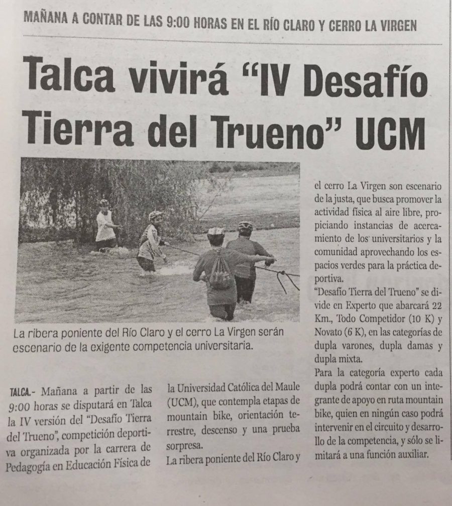 10 de noviembre en Diario La Prensa: “Talca vivirá “IV Desafío Tierra del Trueno” UCM”