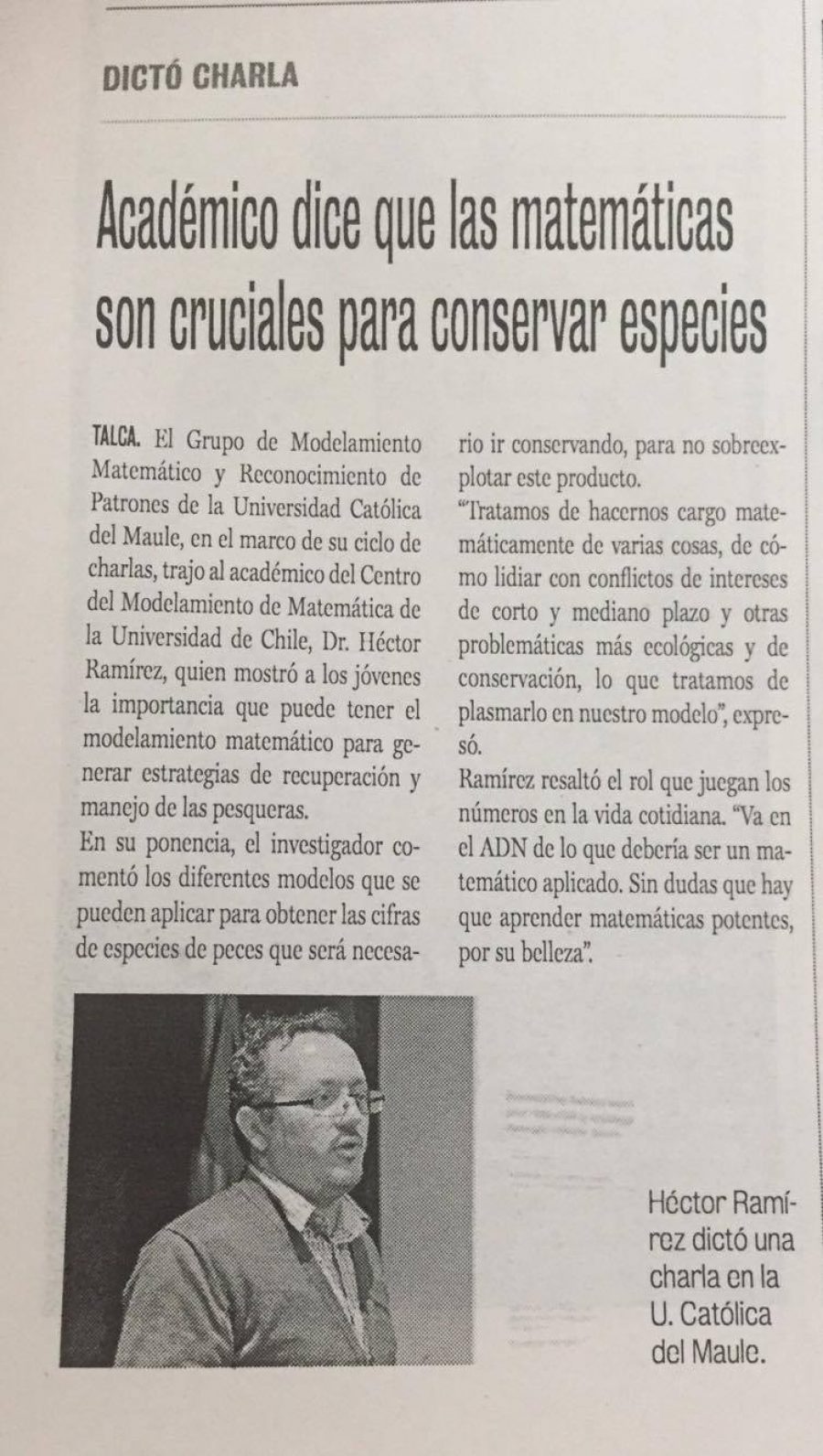 11 de noviembre en Diario La Prensa: “Académico dice que las matemáticas son cruciales para conservar especies”