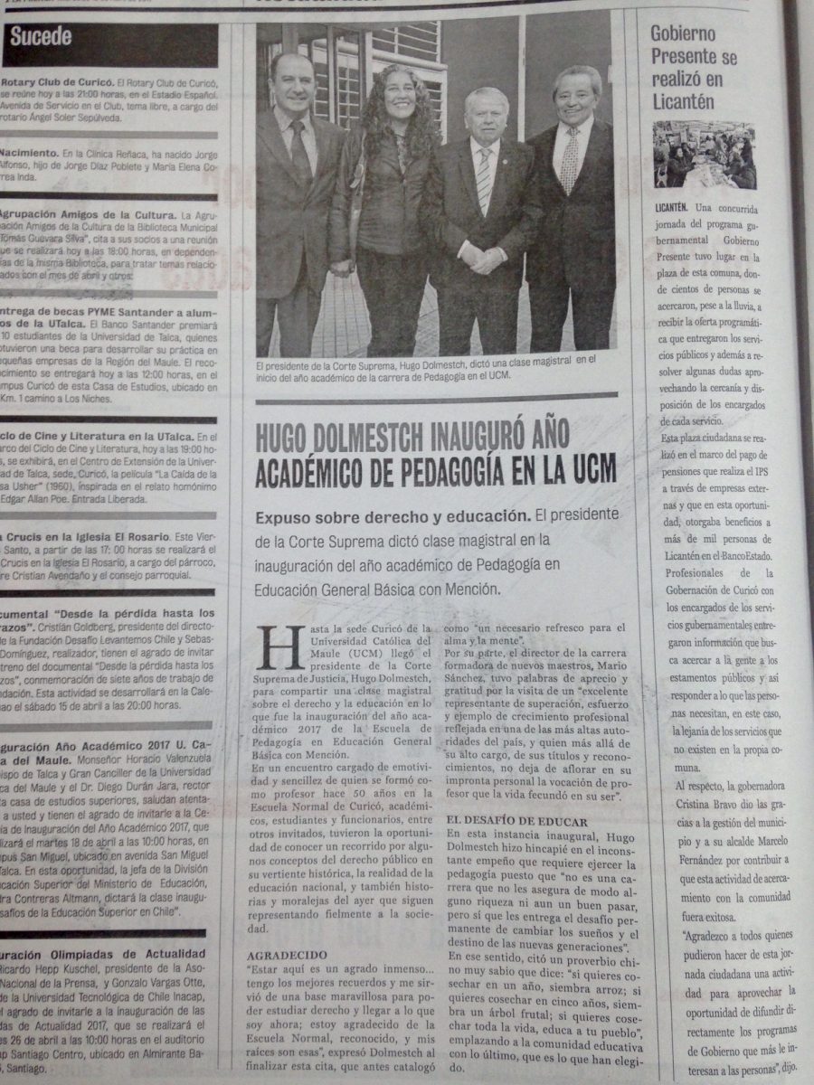 12 de abril en Diario La Prensa: “Hugo Dolmestch inauguró año académico de pedagogía en la UCM”