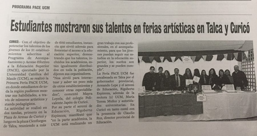 12 de septiembre en Diario La Prensa: “Estudiantes mostraron sus talentos en ferias artísticas en Talca y Curicó”