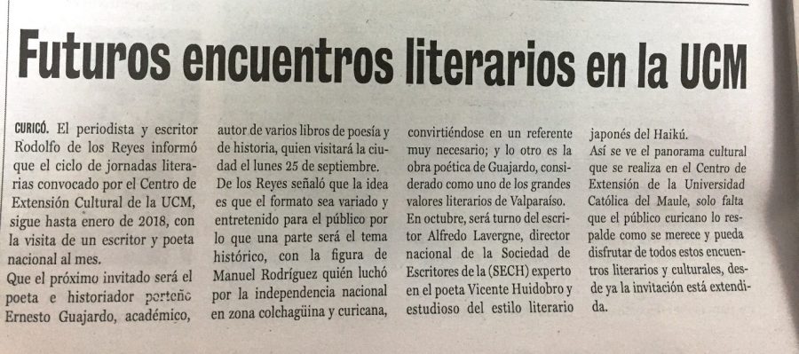 12 de agosto en Diario La Prensa: “Futuros encuentros literarios en la UCM”