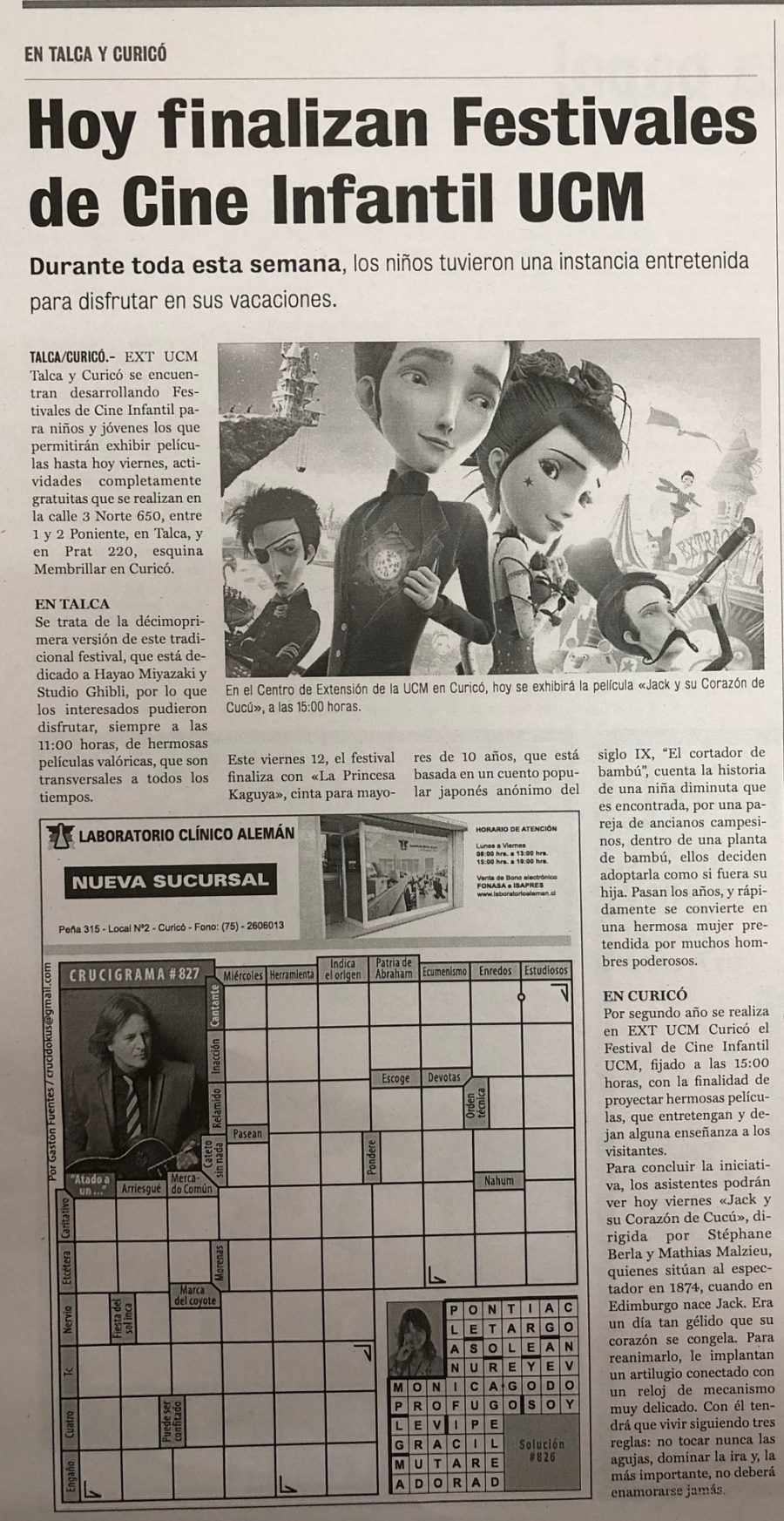 “12 de enero en Diario La Prensa: “Hoy finalizan Festivales de Cine Infantil UCM”