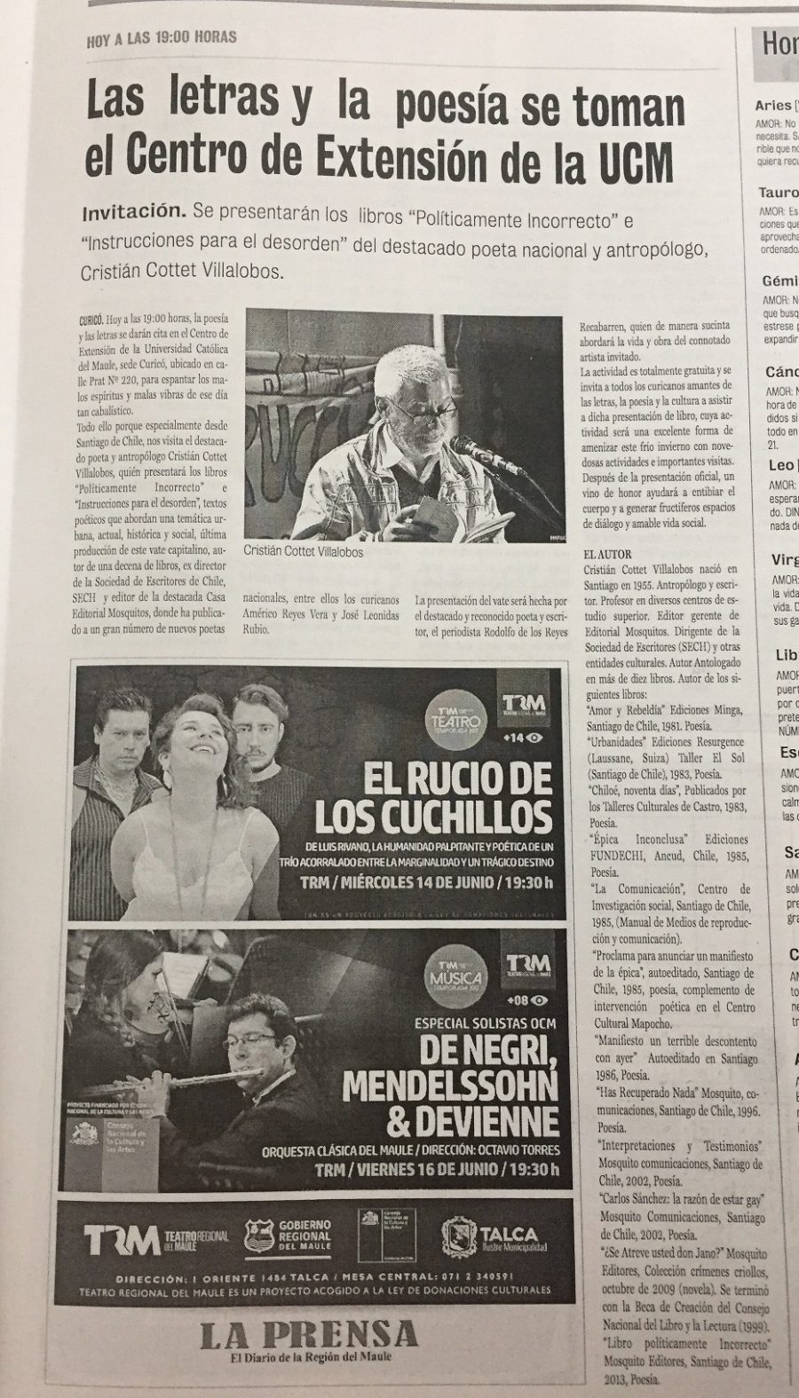 13 de junio en Diario La Prensa: “Las letras y la poesía se toman el Centro de Extensión de la UCM”