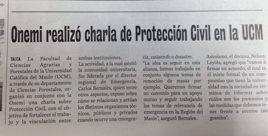 14 de abril en Diario La Prensa: “Onemi realizó charla de Protección Civil en la UCM”