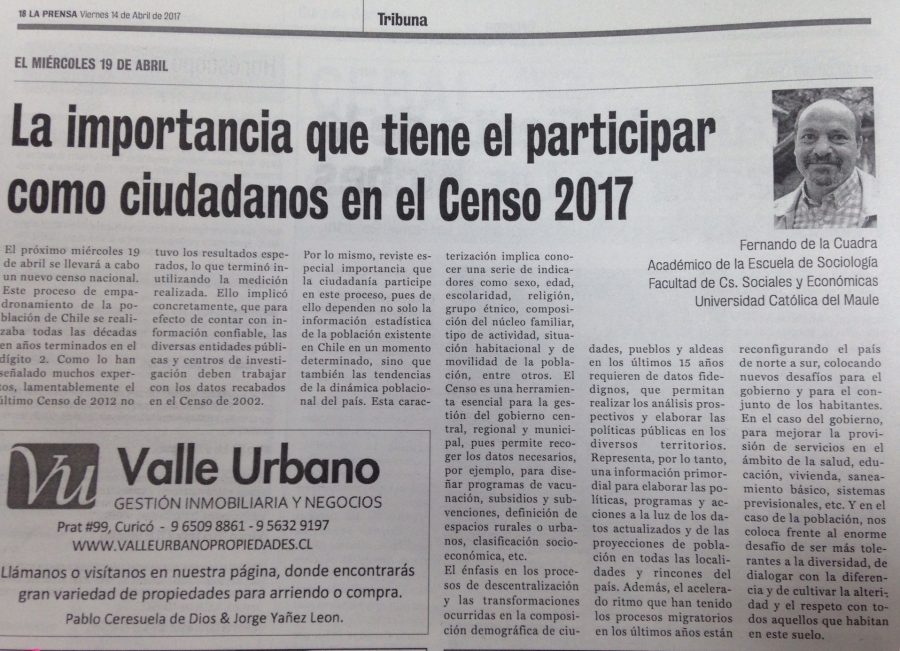 14 de abril en Diario La Prensa: “La importancia que tiene el participar como ciudadanos en el Censo 2017”