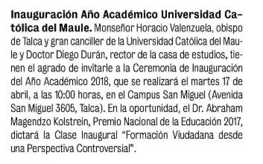 14 de abril en Diario La Prensa: “Inauguración Año Académico UCM”