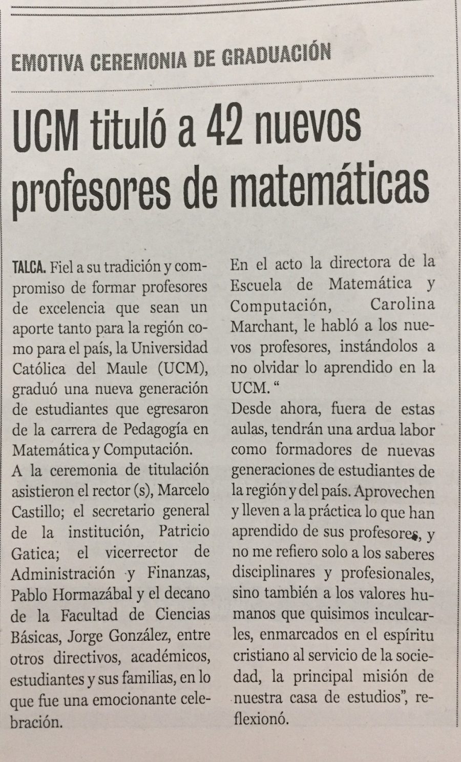 14 de octubre en Diario La Prensa: “UCM tituló a 42 nuevos profesores de matemáticas”