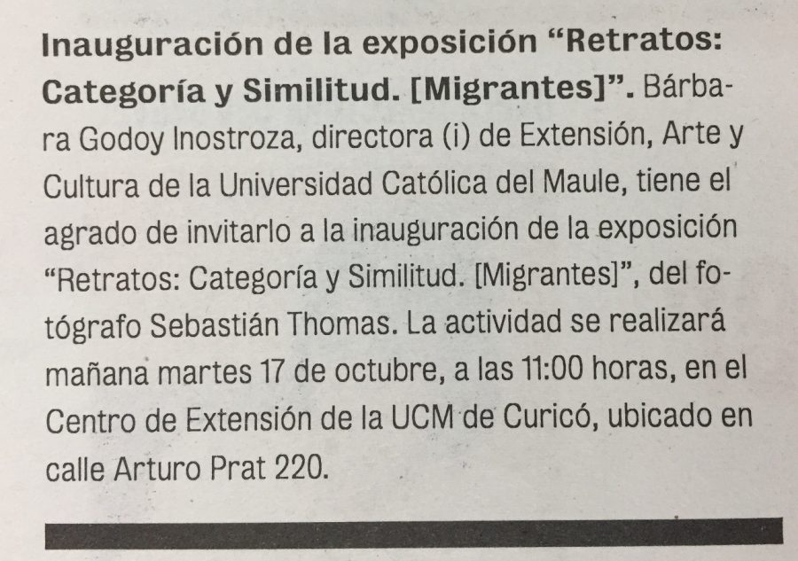 14 de octubre en Diario La Prensa: “Inauguración de la exposición “Retratos: Categoría y Similitud (Migrantes)”