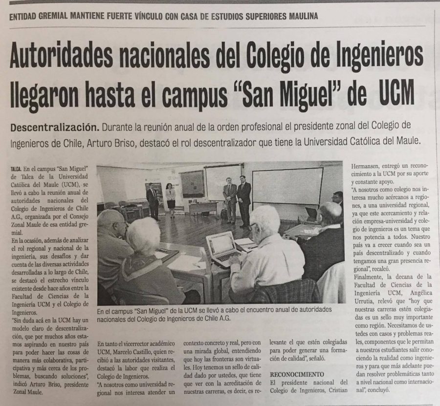 15 de noviembre en Diario La Prensa: “Autoridades nacionales del Colegio de Ingenieros llegaron hasta el campus “San Miguel” de UCM”