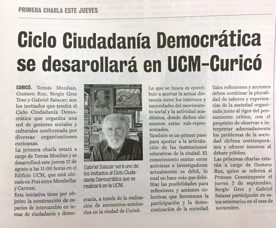 16 de agosto en Diario La Prensa: “Ciclo Ciudadanía Democrática se desarrollará en UCM-Curicó”