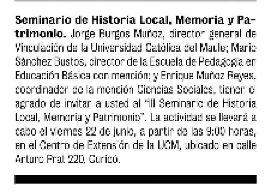17 de junio en Diario La Prensa: “Seminario de Historia Local, Memoria y Patrimonio”