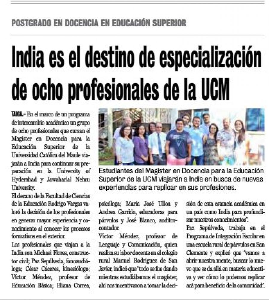 18 de enero en Diario La Prensa: “India es el destino de especialización de ocho profesionales de la UCM”