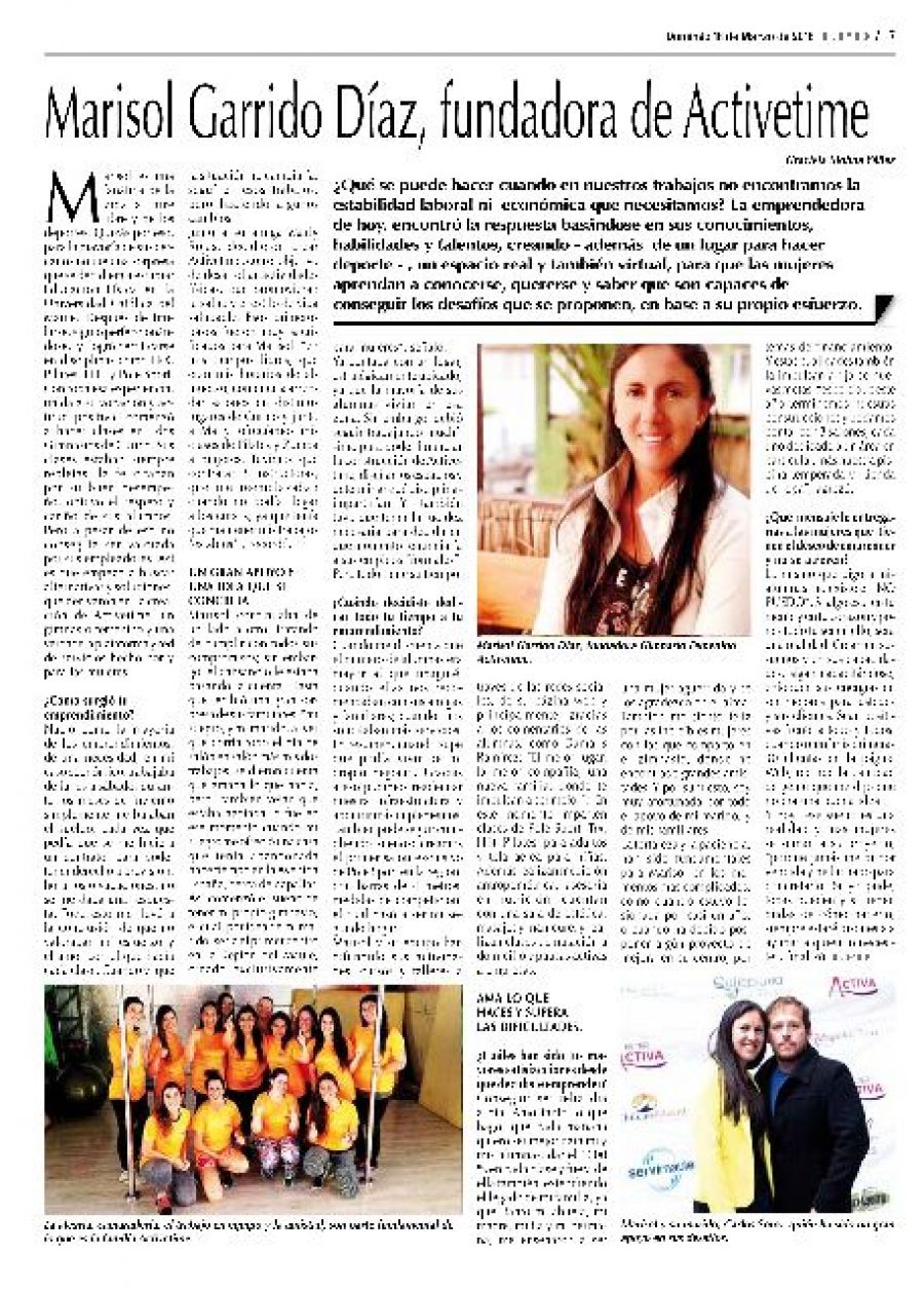 18 de marzo en Diario La Prensa: “Marisol Garrido Díaz, fundadora de Activetime”