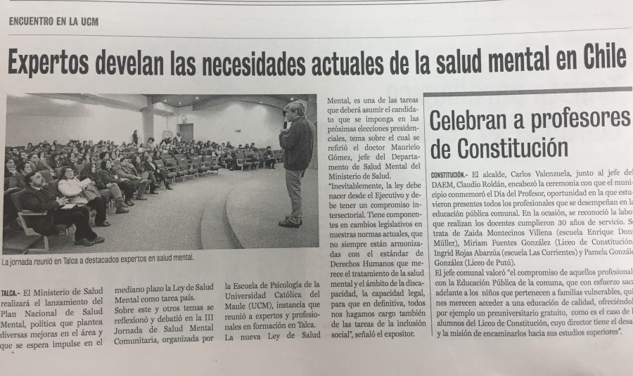 18 de octubre en Diario La Prensa: “Expertos develan las necesidades de salud mental en Chile”