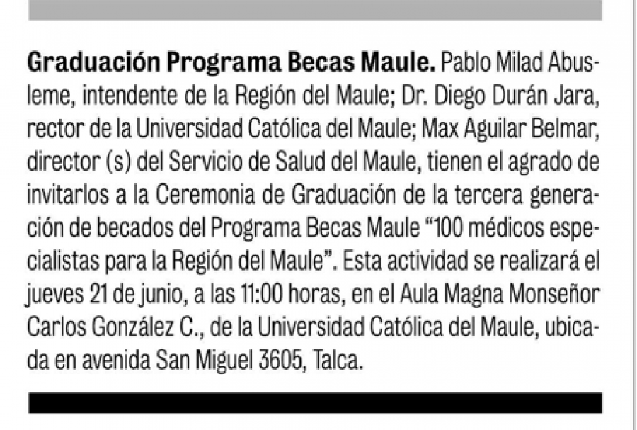 19 de junio en Diario La Prensa: “Graduación Programa Becas Maule”